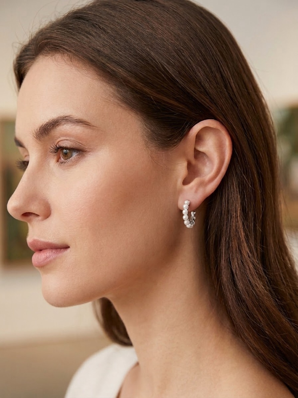 Silvertone Pearl Hoop Earrings